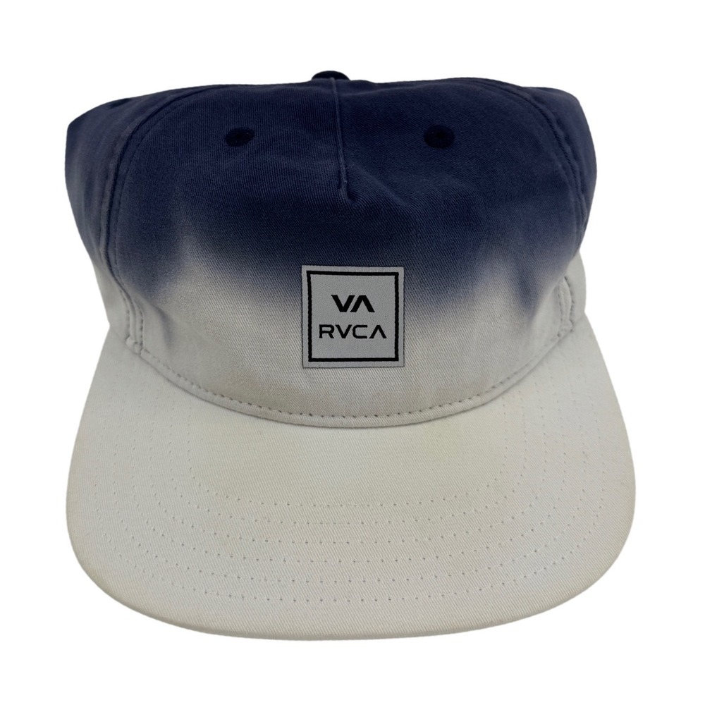 RVCA Mens Navy Blue White Ombre Dip Dye Snapback Hat Mid Fit Cap